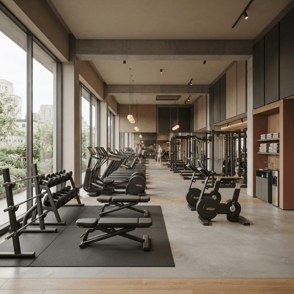 Premium fitness gym interior with well-spaced equipment