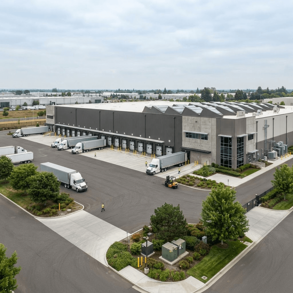 Large modern industrial distribution warehouse and plant