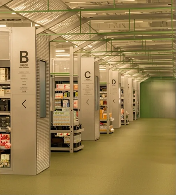 Automated fulfillment facility with labeled storage aisles