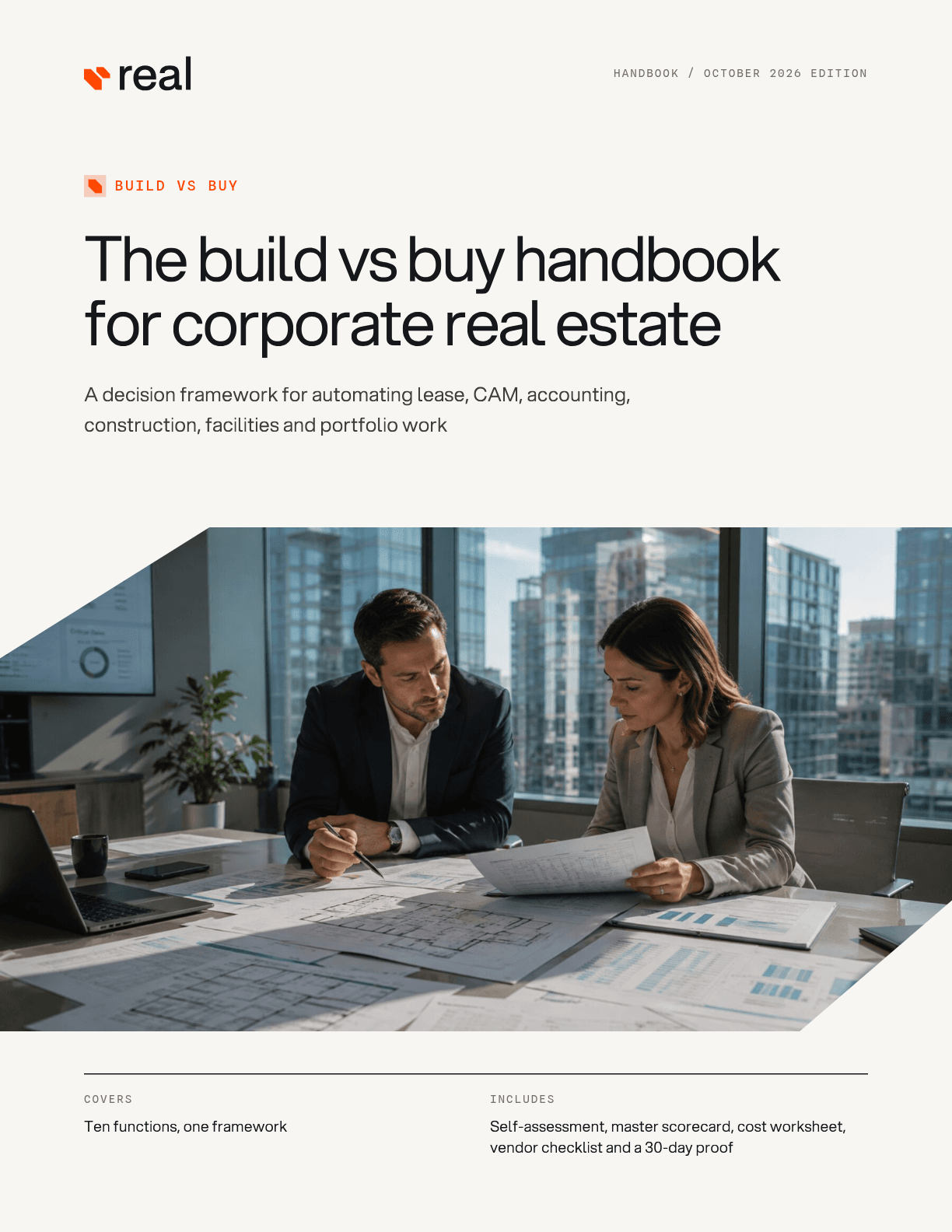 Cover of The build vs buy handbook for corporate real estate.